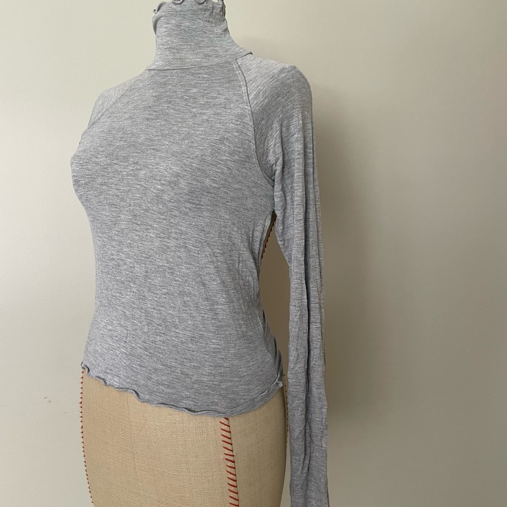 Line By K- Open Back Gray Women's Turtleneck Top